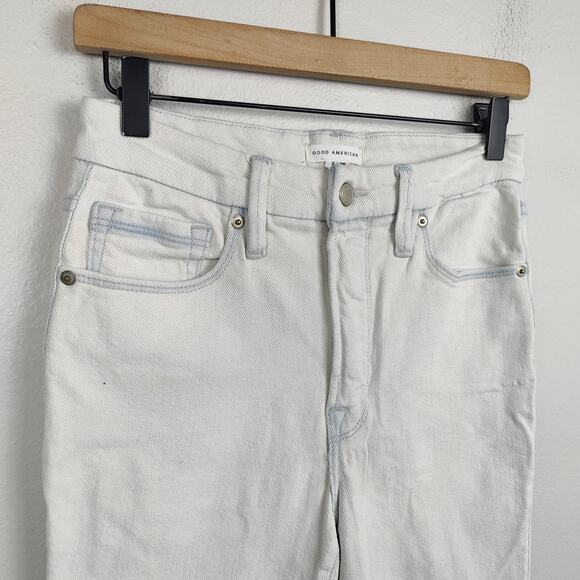 Good American Straight Leg Jeans Womens 2 26 Light Acid Wash White Stretch - Picture 2 of 9